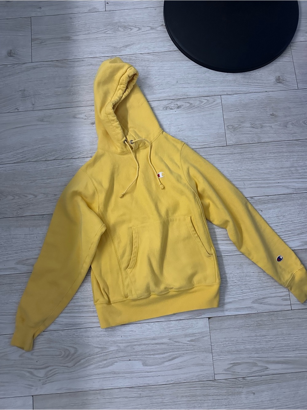 Champion Yellow Pullover Hoodie with Small Chest Logo